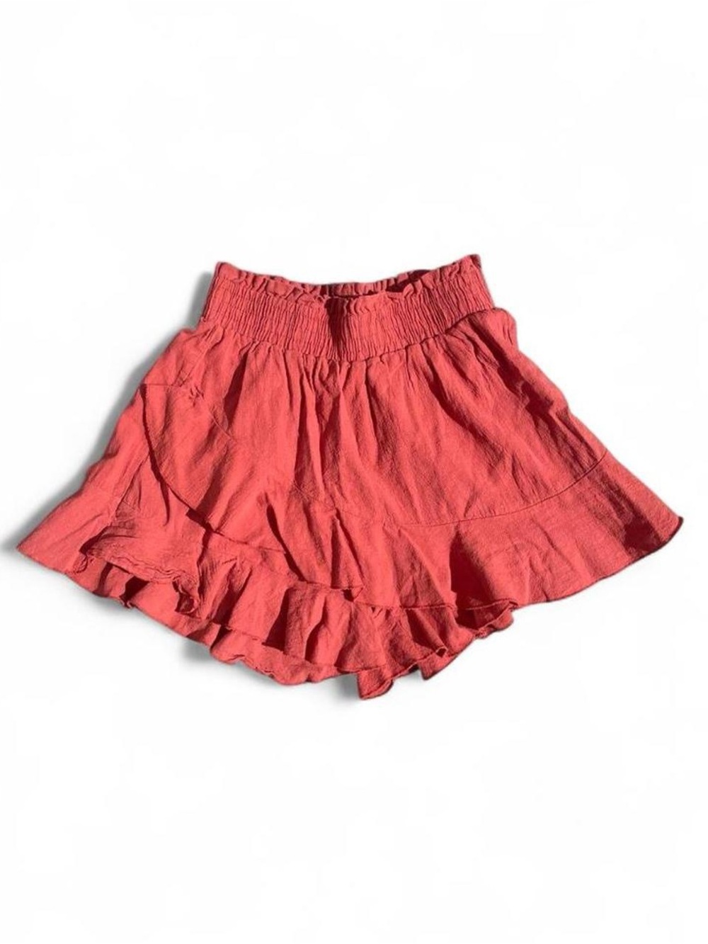 Burnt Orange Gauze Ruffle Shorts — Boho Cottagecore Flowy Summer Shorts — Size M